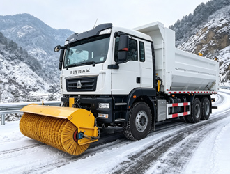 National VI Sinotruk Sitrak C5H 6&times;4 Multi-Functional Snow Removal Truck, Interchangeable Front Snow Plow & Rotary Sweeper + Rear 10CBM De-Icer Spreader with Self-Dumping Cargo Box